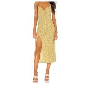 RESA Yellow Floral Midi Dress with Side Slit